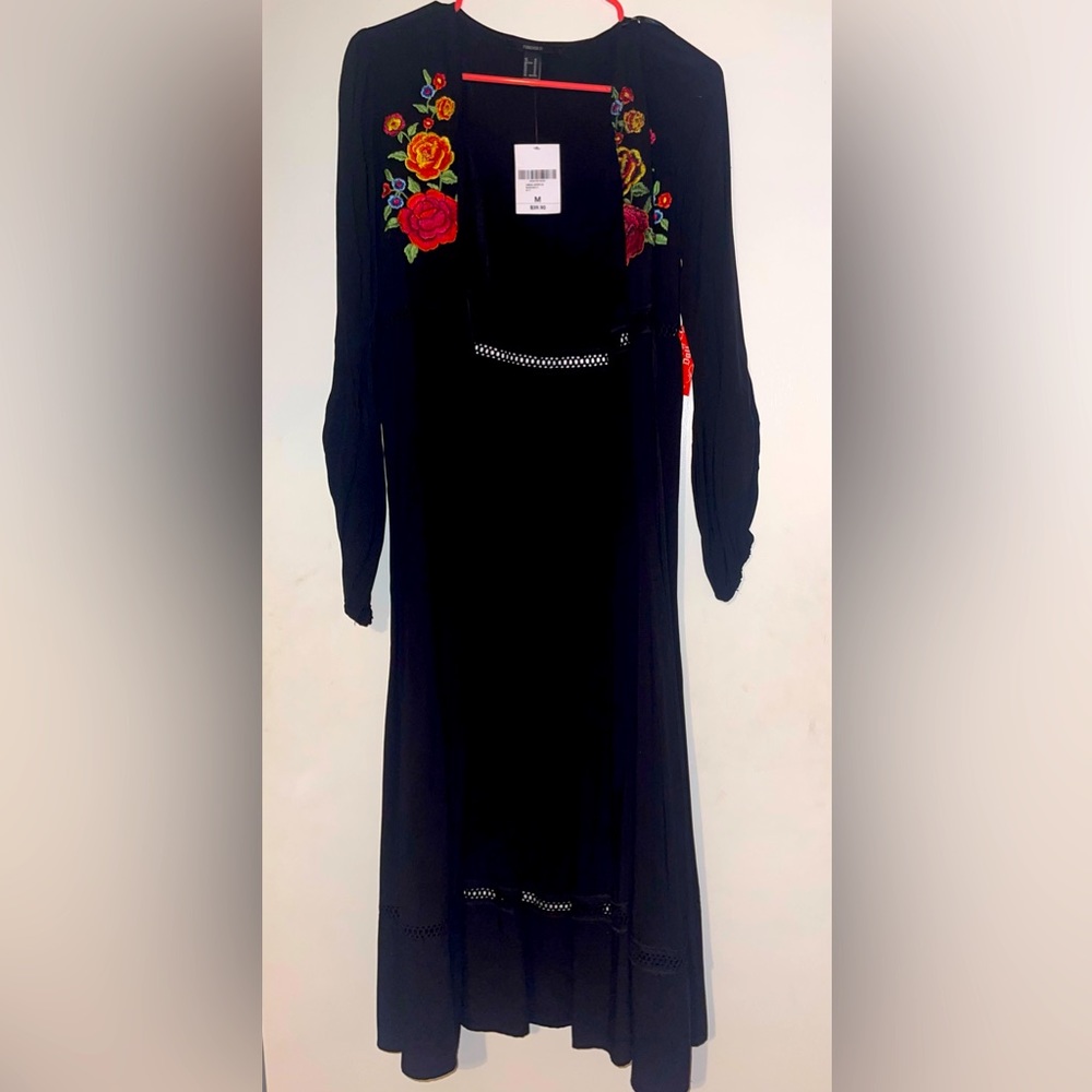 Floral Print Black Kimono